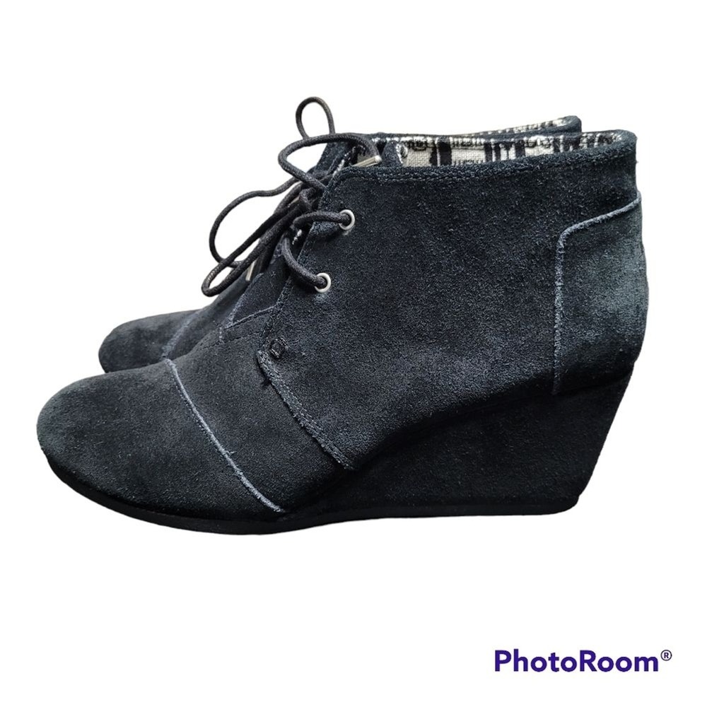 Toms Black Suede Desert Wedge Bootie Women's Size‎ 9.5